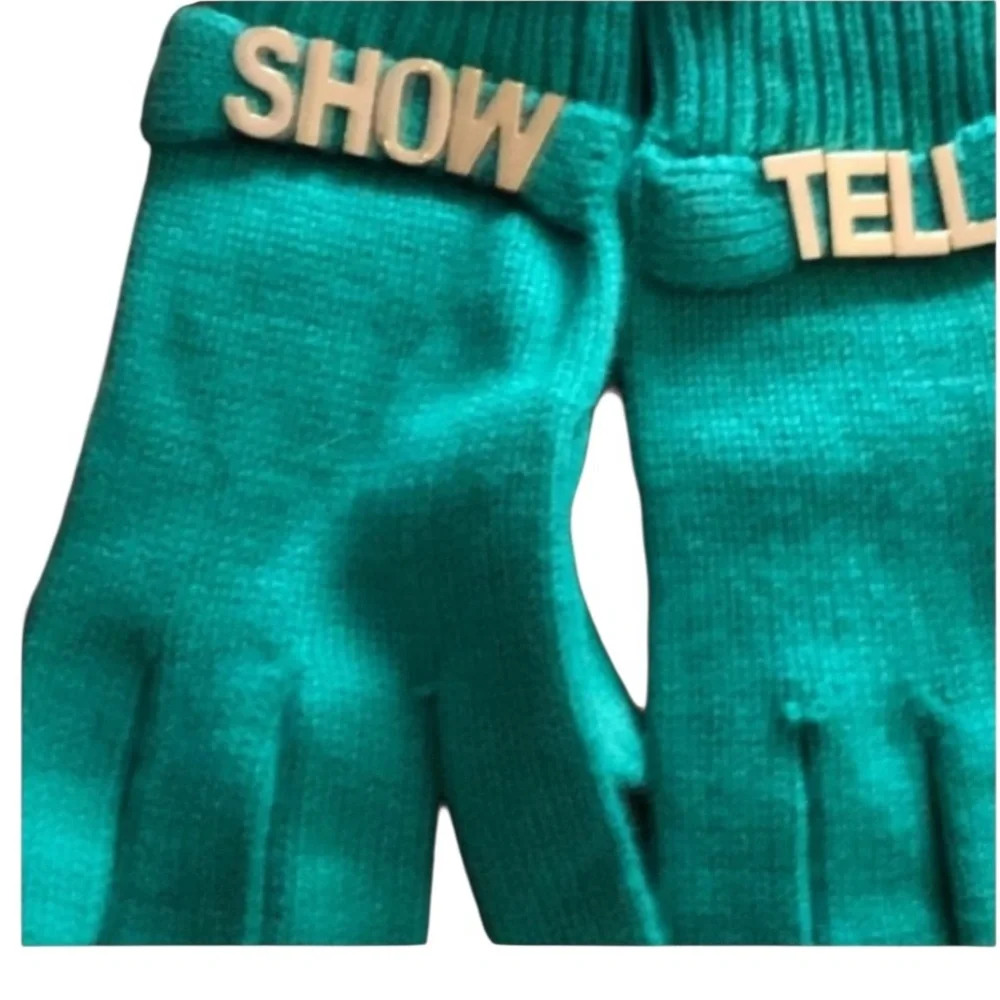 Emerald Green knit gloves SHOW & TELL there are a few pulls although